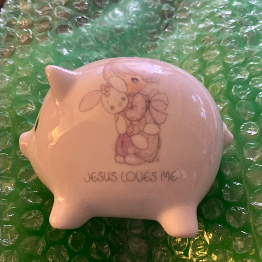 Precious Moments Pink and White Piggy Bank